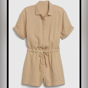 GAP Crinkle Gauze Shorts Romper Womens Size Small Tall Tan Button Front Casual